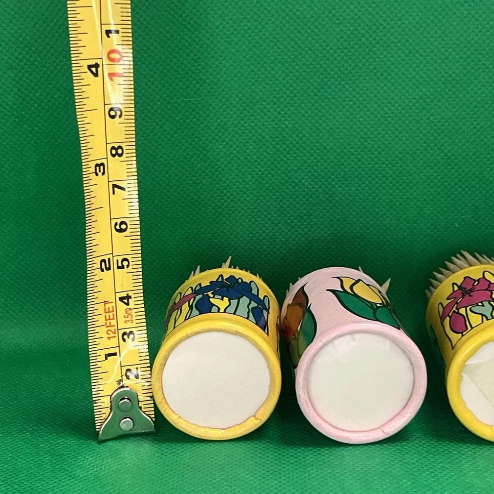 Vtg Toothpick Holder‎ Lot Of 3 Floral Paper Set Mod Boho